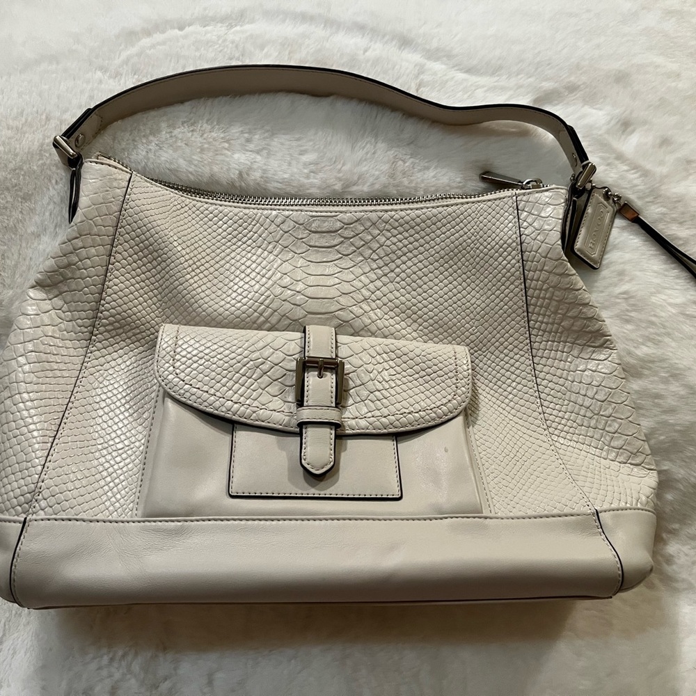 Coach ivory white Charlie Python Leather Hobo Tote